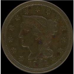 1844 Coronet Head Cent. Blundered date 44. VF25