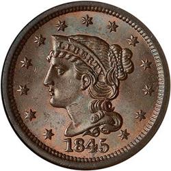 1845 Coronet Head Cent. NGC MS65