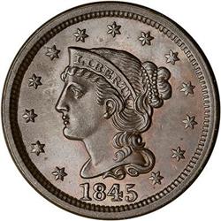 1845 Coronet Head Cent. MS63