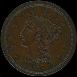 1846 Coronet Head Cent. Repunched 18. EF40
