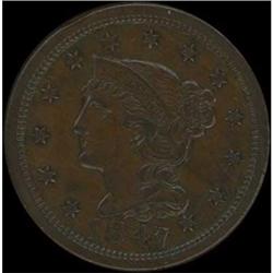 1847 Coronet Head Cent. VF35