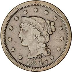 1847 Coronet Head Cent. VG10