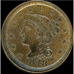 1848 Coronet Head Cent. AU50