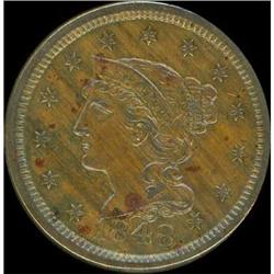 1848 Coronet Head Cent. Repunched 18. VF35