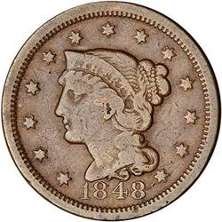 1848 Coronet Head Cent. VG10