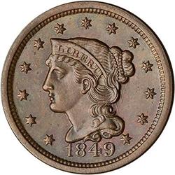 1849 Coronet Head Cent. MS63