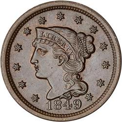 1849 Coronet Head Cent. MS62