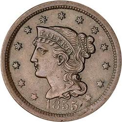 1855 Coronet Head Cent. VF35