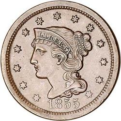 1855 Coronet Head Cent. VF35