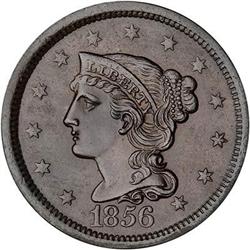 1856 Coronet Head Cent. AU55