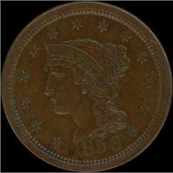1856 Coronet Head Cent. Upright 56. EF40