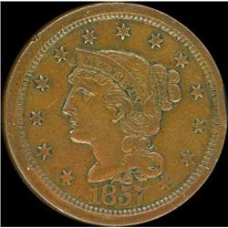 1857 Coronet Head Cent. Lg date. VF25