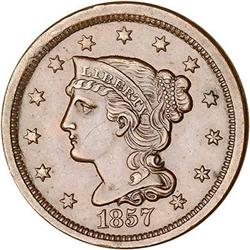1857 Coronet Head Cent. Sm date. EF45