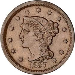 1857 Coronet Head Cent. Sm date. EF40