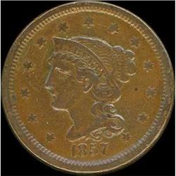 1857 Coronet Head Cent. Sm date. F15