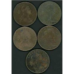 5 Early Lg Cents, 1800-1803
