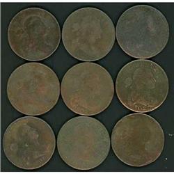 9 Early Cents, 1801 & 1802, F2-G5