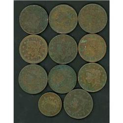 10 Lg Cents, 1816-1854, plus one 1864 2C