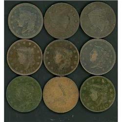9 Lg Cents, 1817-1838, AG to VG