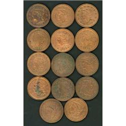 14 Lg Cents, 1843-1856, VG8 to VF30