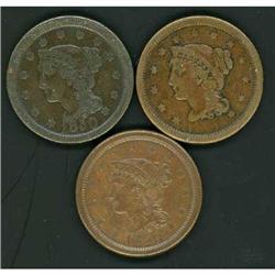 3 1850 Cents, all rare varieties