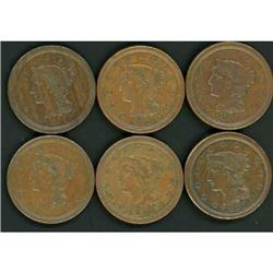 6 1850 Cents, F15 to VF20
