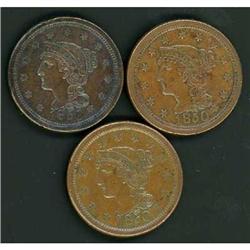 3 1850 Cents, all VF30