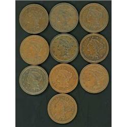 10 1851 Cents, all F15