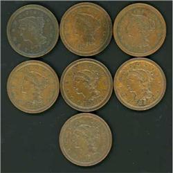 7 1851 Cents, all VF20