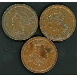 3 1852 Cents, all VF30-VF35