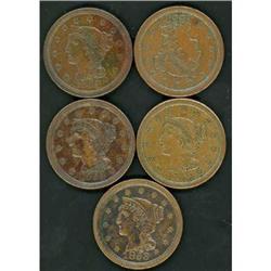 5 1853 Cents, all VF25