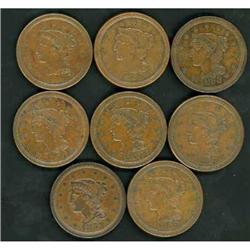 8 1853 Cents, all VF30