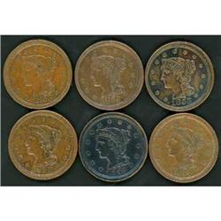 6 1853 Cents, all scarce varieties
