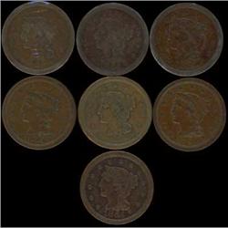 7 1854 Cents, all F15