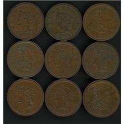 9 1856 Cents VF20 to VF25