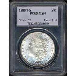 1880-S Morgan Dollar. 0 over 9 PCGS MS65