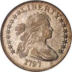 1797 Draped Bust $. 9 stars lefT 7 right Lg l PCGS AU55