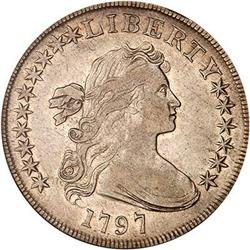 1797 Draped Bust $1. 9 stars L, 7 R, lg. ltrs. NGC XF45