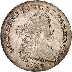 1799 Draped Bust S$1. Ir. date, 13 stars PCGS AU50
