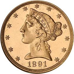 1891 $5 Lib Triple Struck W/Rev Rotation PR64 Ultra Cam