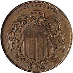 1866 Pattern Five Cents Copper, plain edge PCGS PR63 BN