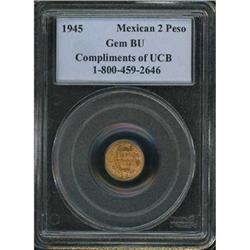 2 coins: 1945 2c Peso Gem BU, 2003 $5 Gold Eagle RAW