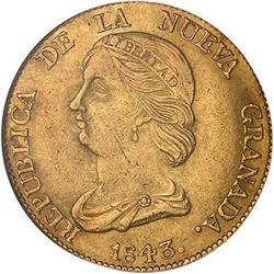 Colombia. Republic, 1843 MS 62 NGC