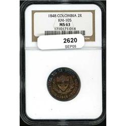 Colombia. Republic, 1848 NGC MS 63