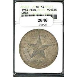 Cuba., 1 Peso Star, 1933 KM-15.2 ANACS MS63