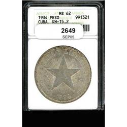 Cuba., 1 Peso Star, 1934 KM-15.2 ANACS MS62