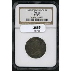 Ecuador., 2 Reales, 1848/7GJ KM-33 NGC XF45