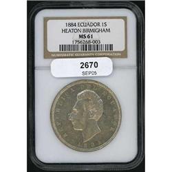 Ecuador. Heaton Birmingham, 1 Sucre, 1884 NGC MS61