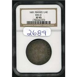 France., 1/4 Ecu, 1601 KM-31 NGC XF45