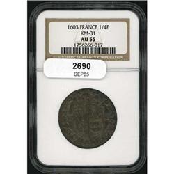 France., 1/4 Ecu, 1603 KM-31 NGC AU55
